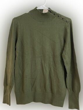 Ann Taylor Olive Green Button-Shoulder Sweater